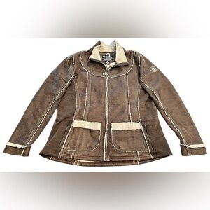 Kuhl Projekt Dani Sherpa Lined Faux Leather Jacket Women’s Size XL Oak Brown